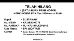 Pengumuman Berita Kehilangan BPKB Sepeda Motor Honda PCX