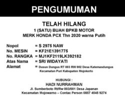 Pengumuman Berita Kehilangan BPKB Sepeda Motor Honda PCX